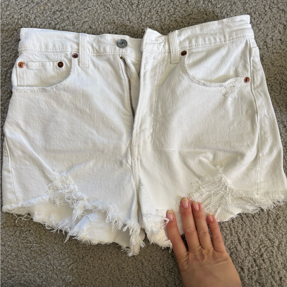 Abercrombie & Fitch White Distressed Denim Shorts